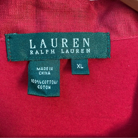 LRL Ralph Lauren Solid Red Pleated Bodice Cotton Knit Shirt Womens XL - Picture 4 of 4